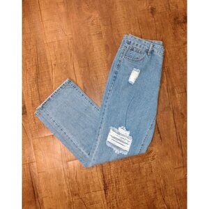 Shein Denim 8/10 Distressed Jeans High Waist Straight Leg